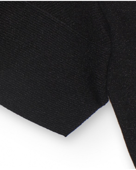 Suéter curto de malha preto com design assimétrico para menina