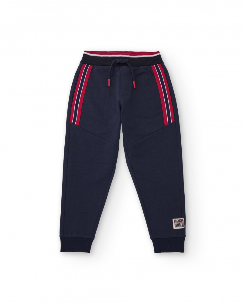 Calça de moletom azul-marinho com listras laterais para menino
