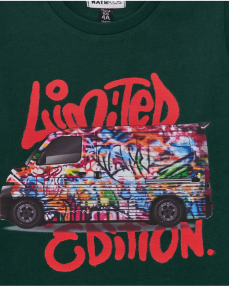 Camiseta verde de manga comprida com estampa de van grafitada