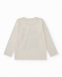 Camiseta de manga comprida cru com estampa de cachorro roqueiro