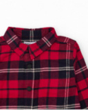 Camisa de flanela infantil com estampa xadrez em vermelho e