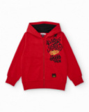 Moletom vermelho com capuz para menino com estampa urbana
