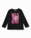 Camiseta preta de manga comprida para menina com estampa "Wild