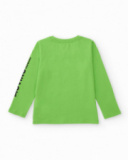 Camiseta verde de manga comprida para menino com estampa de