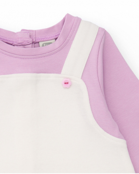 Vestido de recém-nascido em lilás e cru com bolsos bordados