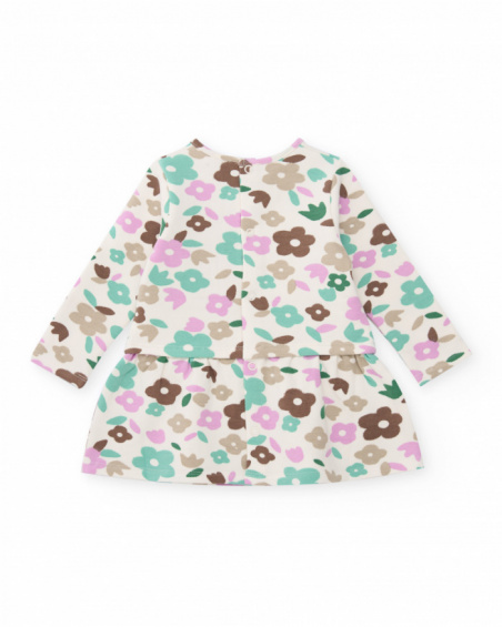 Vestido de manga longa para menina com estampa floral em tons