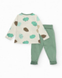 Conjunto de recém-nascido em cru e verde com estampado de