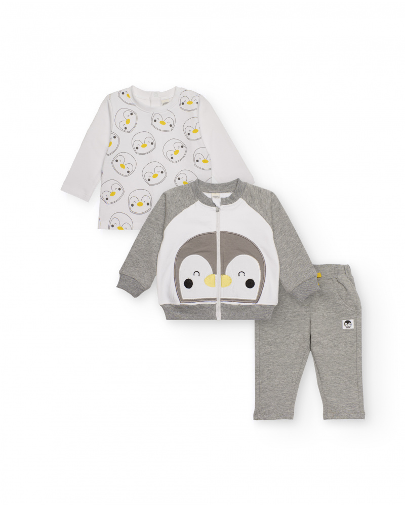 Conjunto de três peças para bebê menino com moletom, camiseta