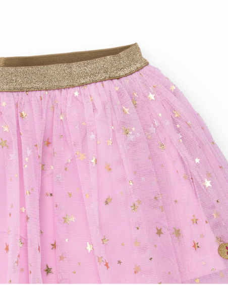 Saia para bebê menina tipo tutu rosa com estrelas douradas e