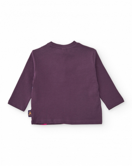 Camiseta roxa para bebê menina com estampa colorida e detalhes