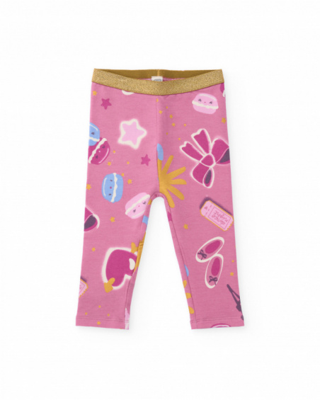 Leggings de tricô para menina na cor rosa com estampa de