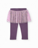 Leggings para menina na cor roxa com saia de tule rosa e