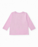 Pijama de tricô para menina na cor rosa com estampa de macarons.