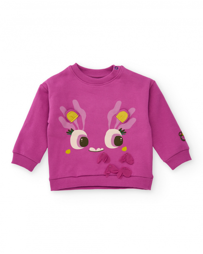Moletom fúcsia para menina com design de rosto de monstro e