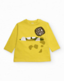 Camiseta de manga longa infantil na cor amarela com estampa de