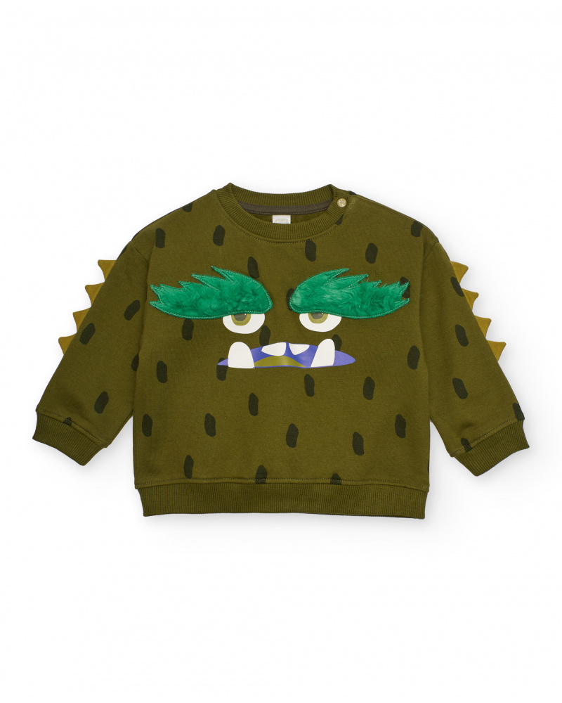 Sudadera para niño color verde con estampado de monstruo y