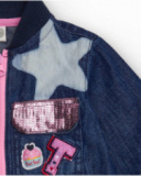 Vestido para menina de jeans com saia de tule e apliques de