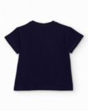 Camiseta para menina em azul-marinho com estampa colorida e