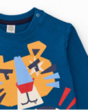Camiseta azul de manga longa para menino com estampa de tigre e