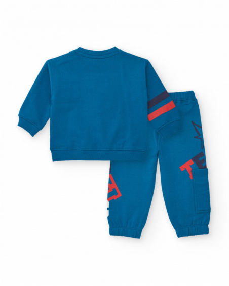 Conjunto de moletom e calça para menino em azul com estampa e