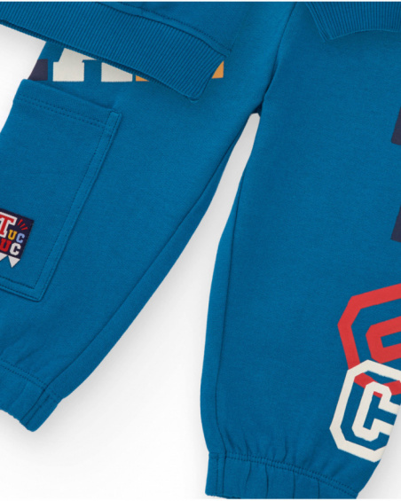 Conjunto de moletom e calça para menino em azul com estampa e