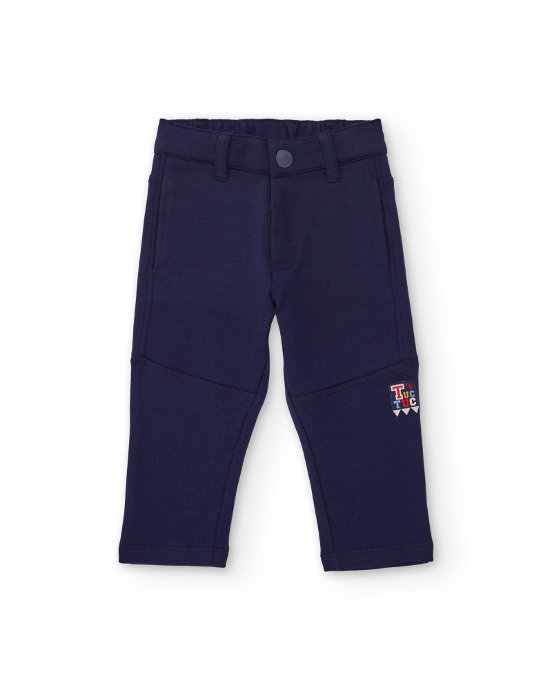 Calça de moletom para menino em azul-marinho com costuras
