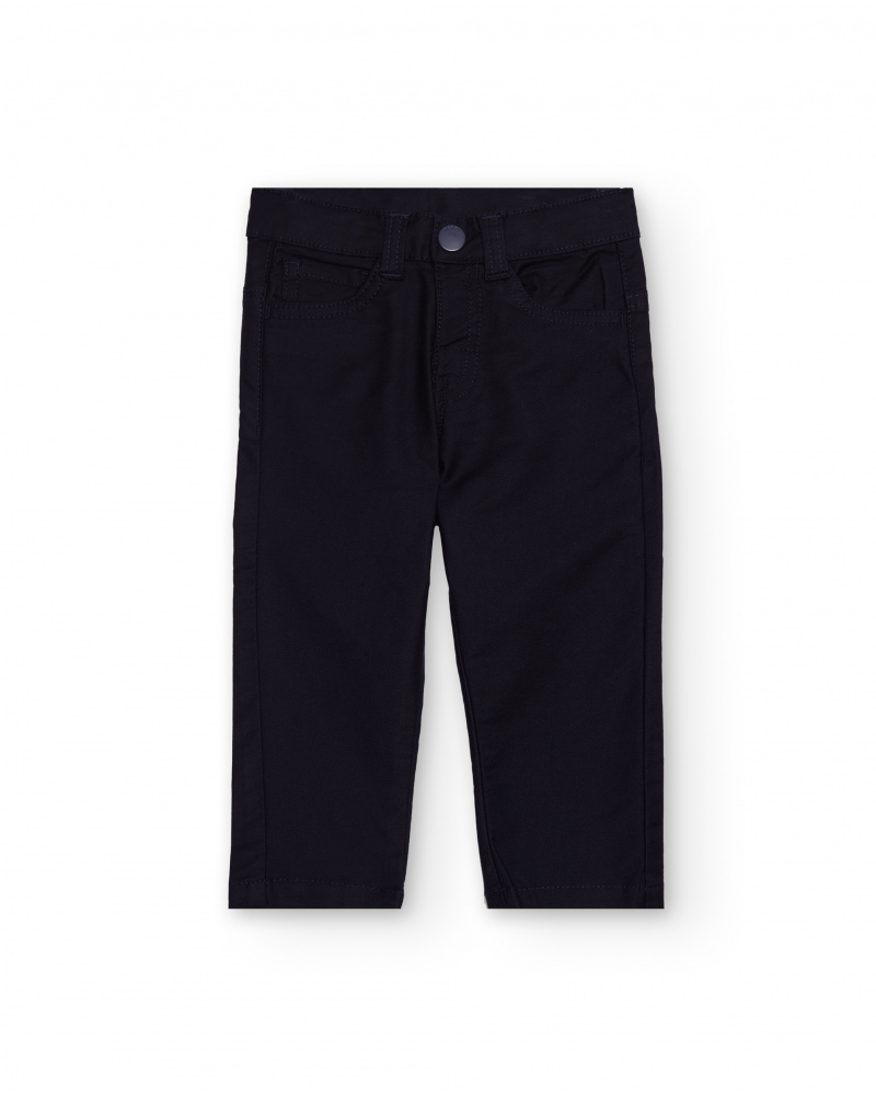 Calça de sarja para menino em azul-marinho com bolso traseiro e