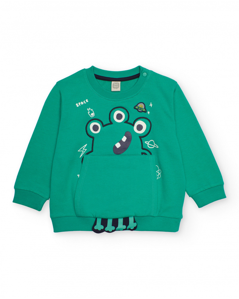 Moletom de felpa para menino verde com estampa de monstro