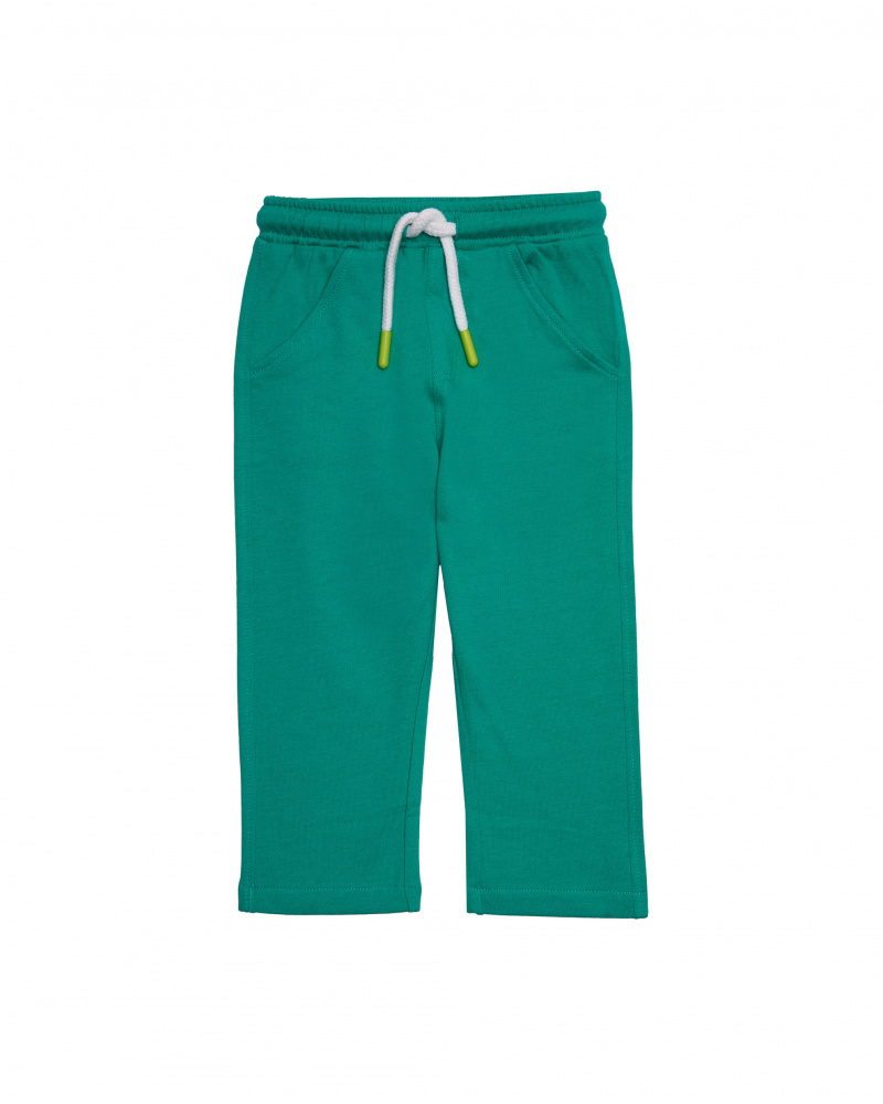 Calça de malha para menino verde com bordado de foguete.