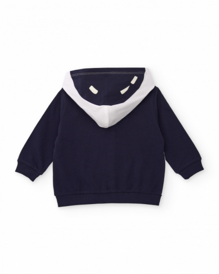 Moletom com capuz para menino nas cores azul-marinho e branco