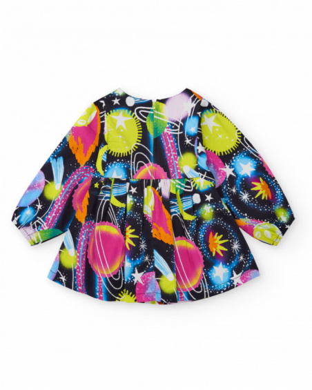 Vestido de manga longa para menina com estampa de planetas em