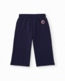 Calça de malha para menina azul-marinho com cordão rosa