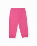 Pijama de algodão para menina rosa com estampa de nave espacial.