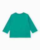 Pijama de malha verde para menino com estampa divertida de