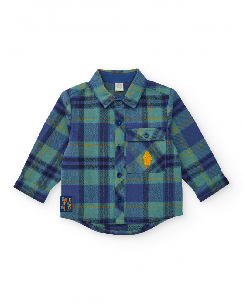 Camisa de franela para niño en cuadros azules y verdes con