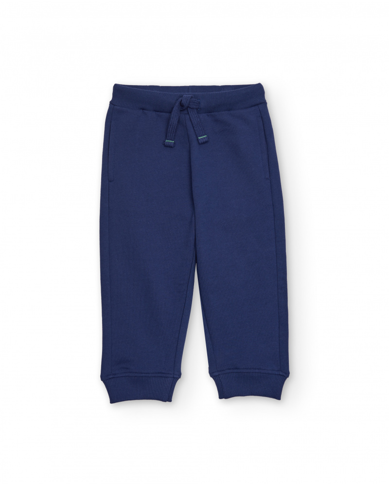 Calça jogger para menino azul marinho com cintura ajustável.