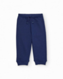 Calça jogger para menino azul marinho com cintura ajustável.