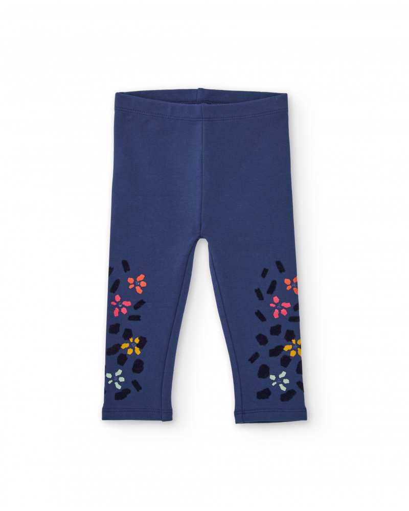Leggings para menina azul marinho com estampa de flores.