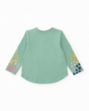 Camiseta de manga longa para menina verde menta com estampa de