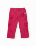 Calça de sarja para menina fúcsia com cinto combinando.