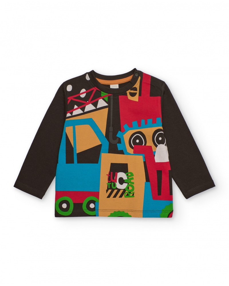 Camiseta de manga comprida para menino em castanho com