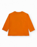 Camiseta de manga comprida para menino em laranja com estampado