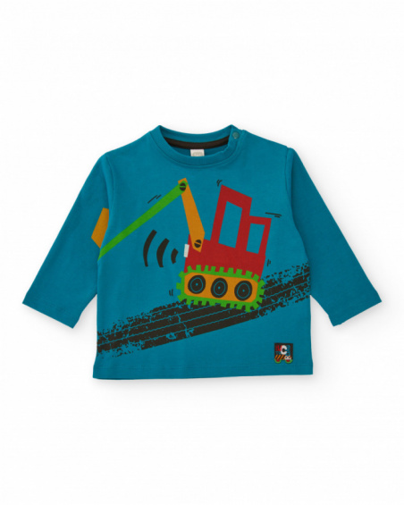 Camiseta de manga comprida para menino em azul petróleo com