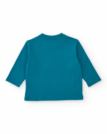 Camiseta de manga comprida para menino em azul petróleo com