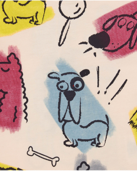 Camiseta de menino manga comprida bege com estampa de cães