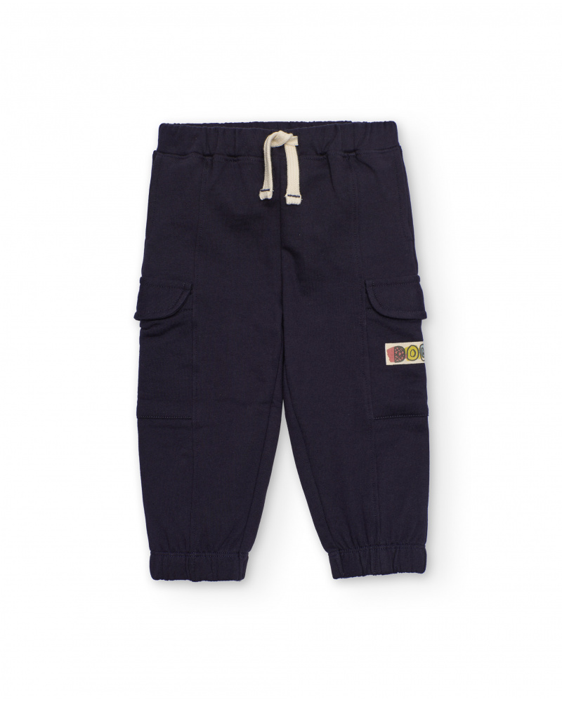 Calças jogger para menino em azul-marinho com bolsos cargo