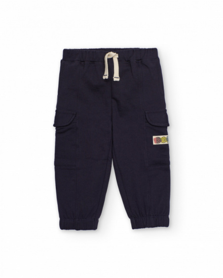 Calças jogger para menino em azul-marinho com bolsos cargo