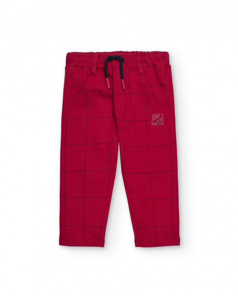Calças para menino em vermelho com estampado de quadrados