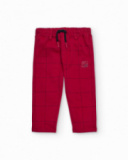 Calças para menino em vermelho com estampado de quadrados