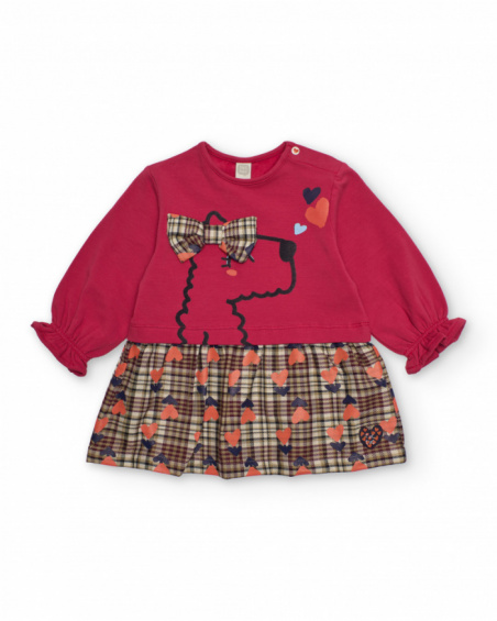 Vestido para menina em vermelho com saia de xadrez e laço